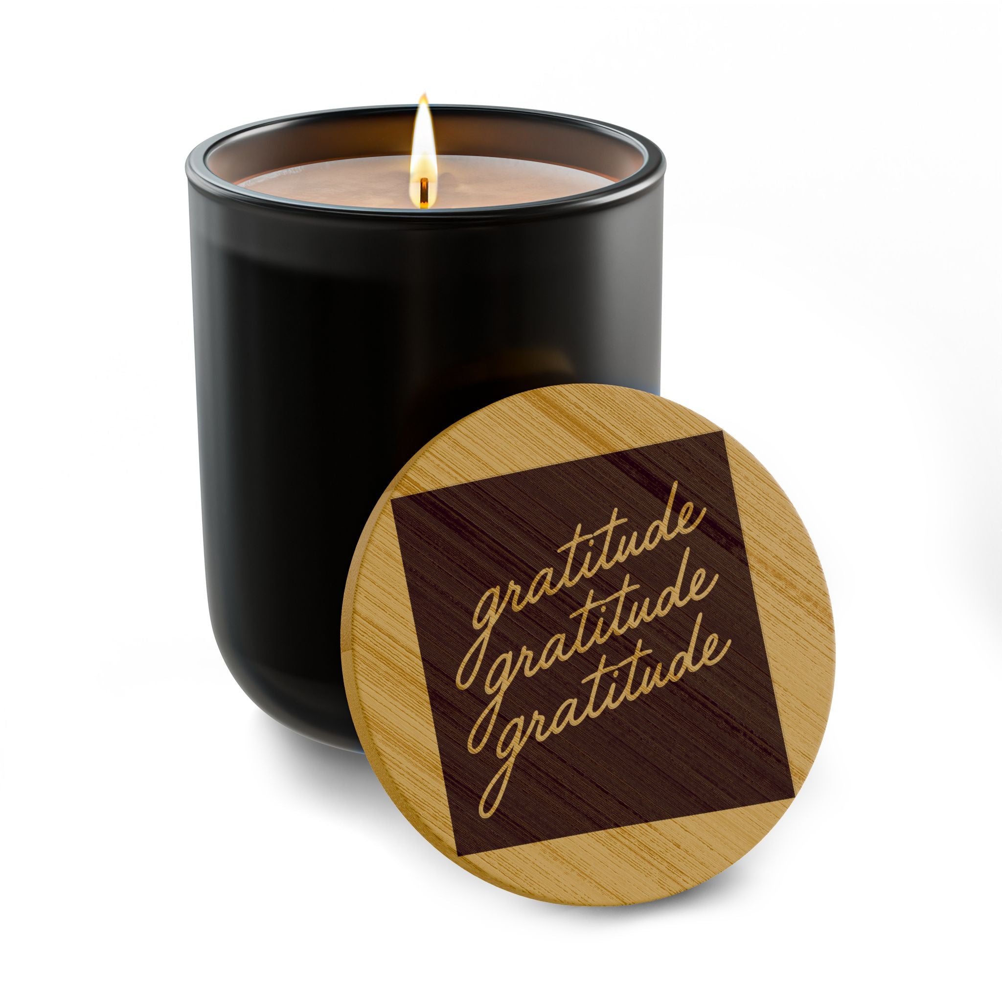 Engraved 'Gratitude' 14oz Soy Candle - Scented Gift Candle with Bamboo Lid