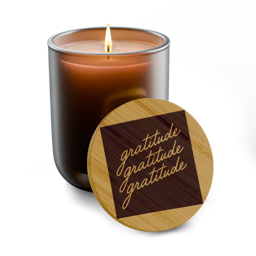 Engraved 'Gratitude' 14oz Soy Candle - Scented Gift Candle with Bamboo Lid
