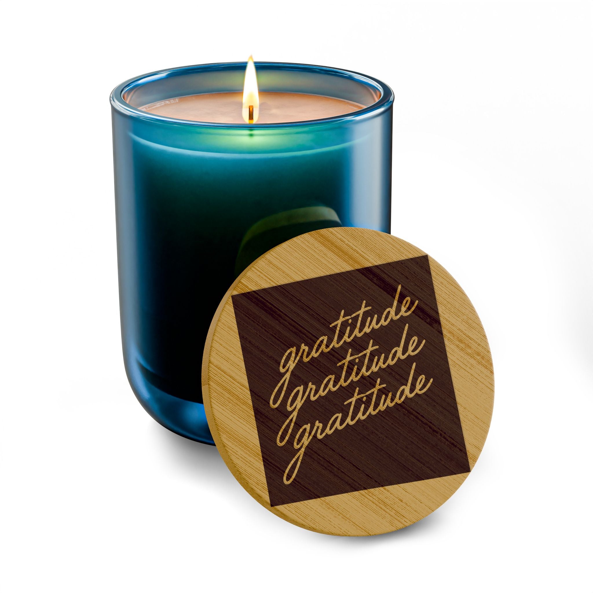 Engraved 'Gratitude' 14oz Soy Candle - Scented Gift Candle with Bamboo Lid