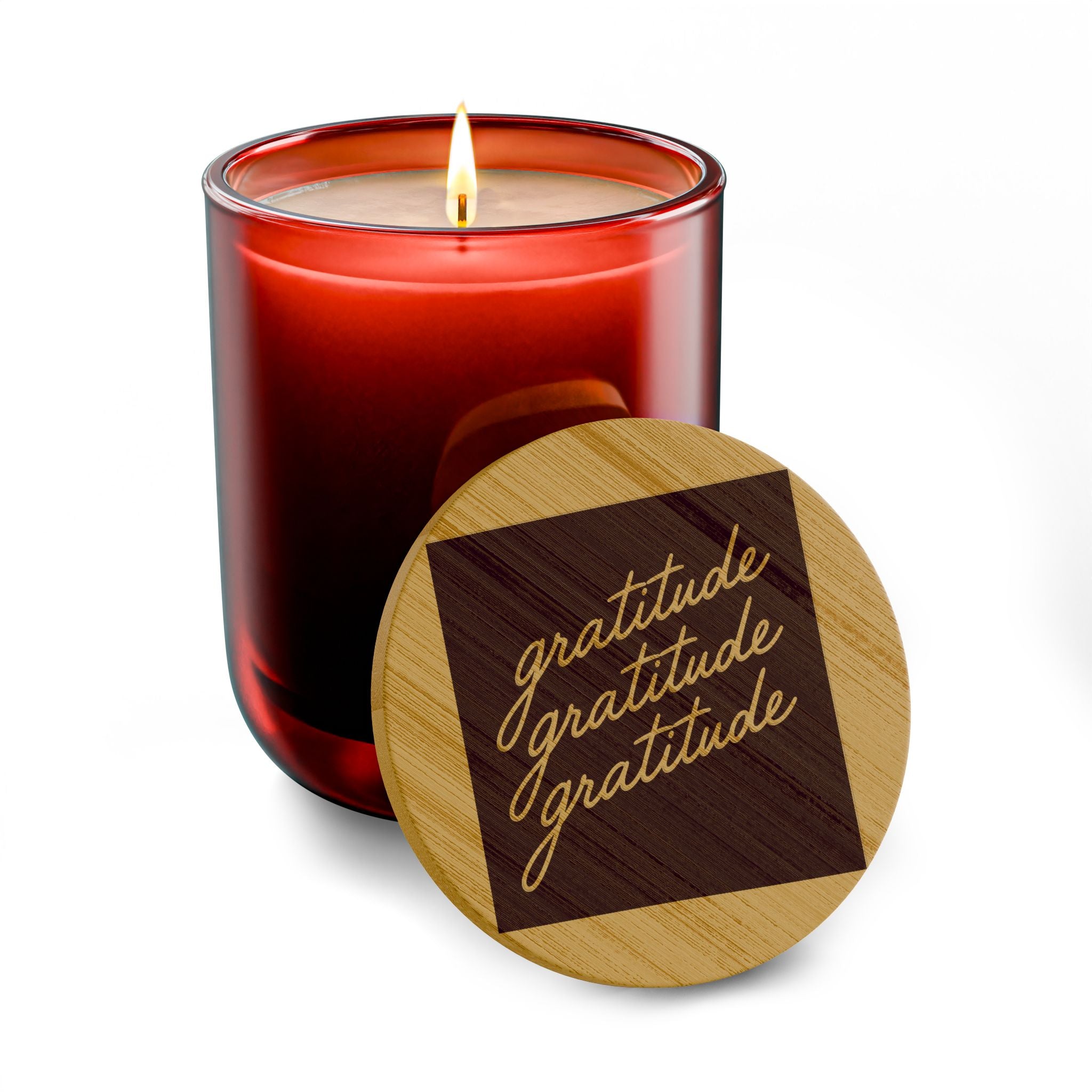 Engraved 'Gratitude' 14oz Soy Candle - Scented Gift Candle with Bamboo Lid