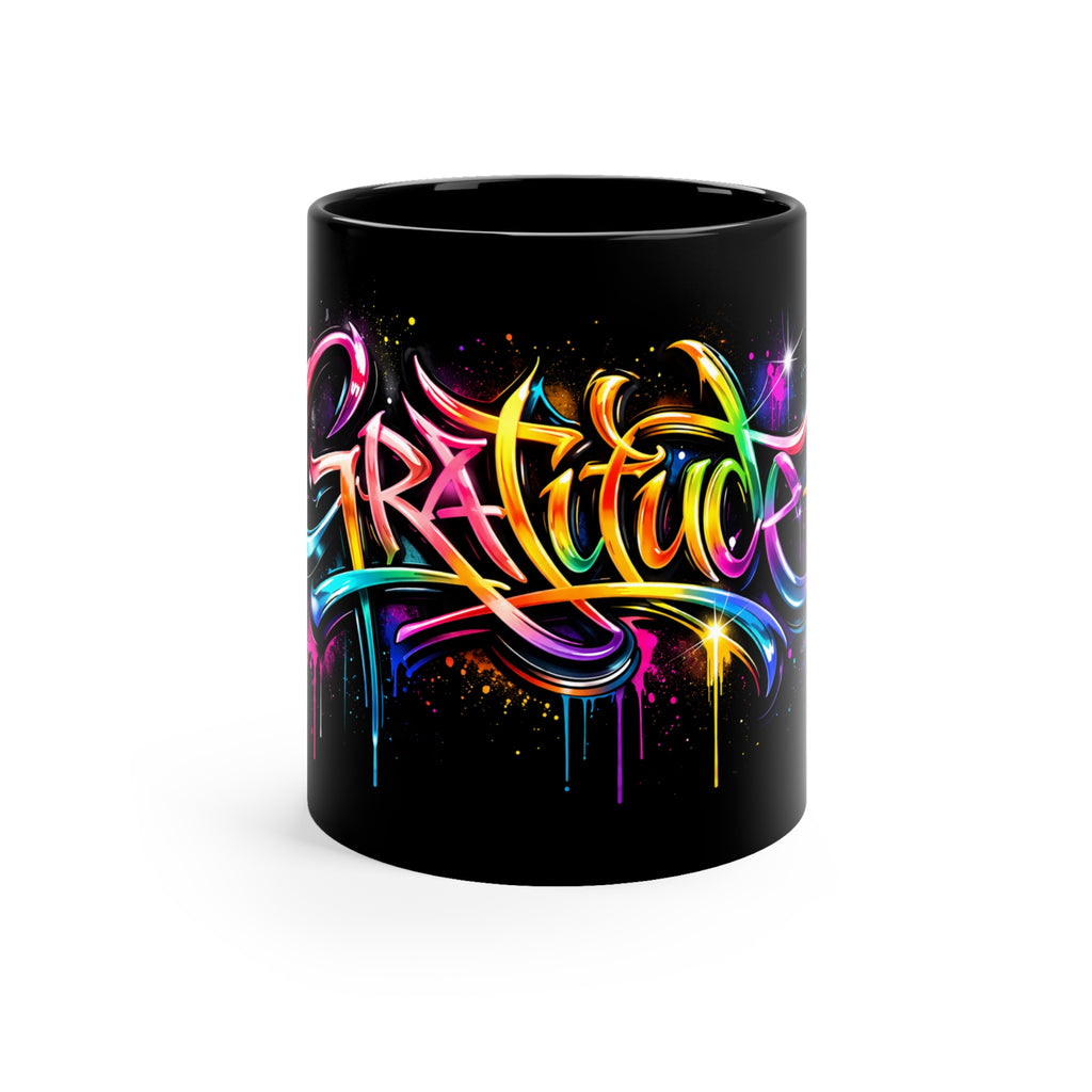 Gratitude Black Coffee Mug, 11oz