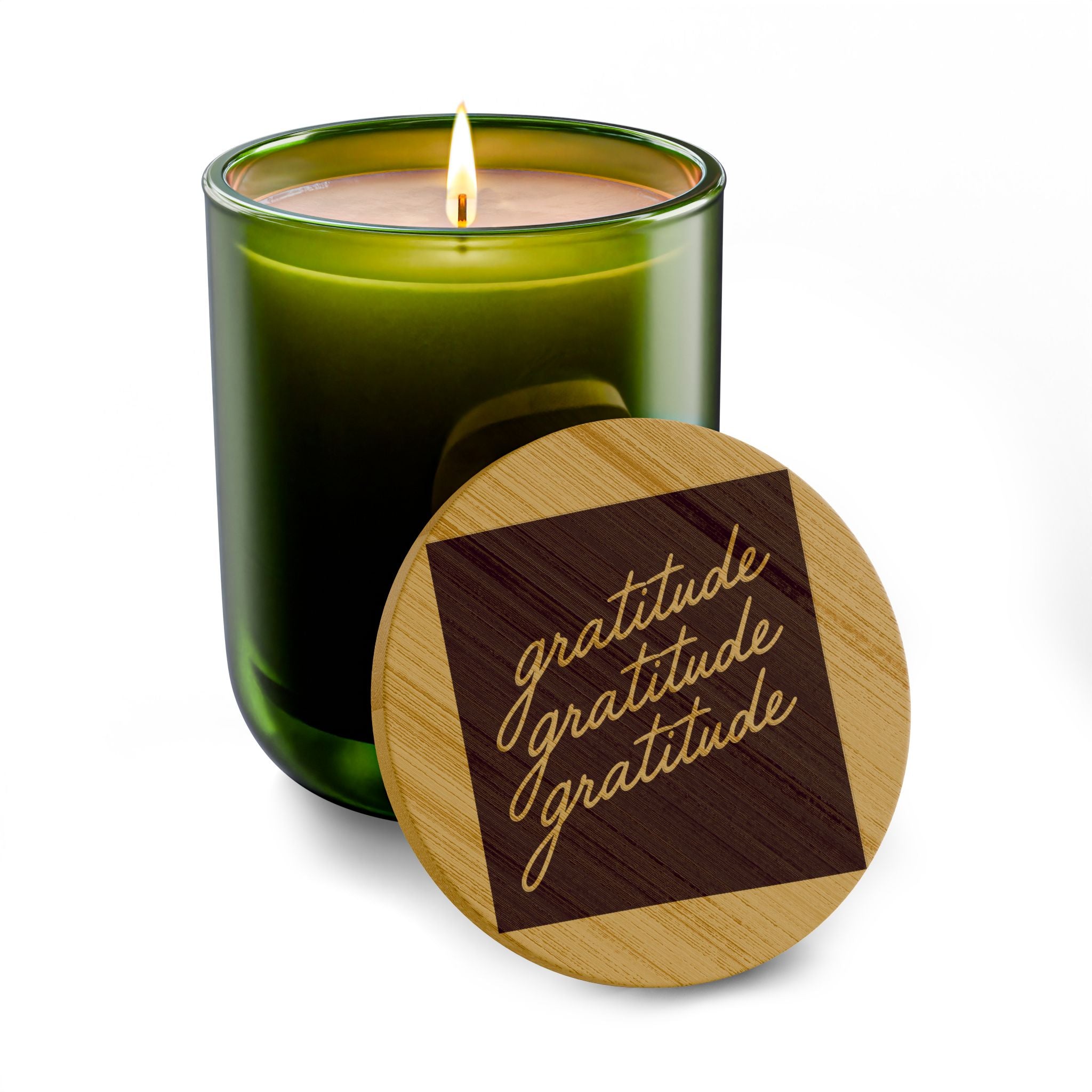 Engraved 'Gratitude' 14oz Soy Candle - Scented Gift Candle with Bamboo Lid