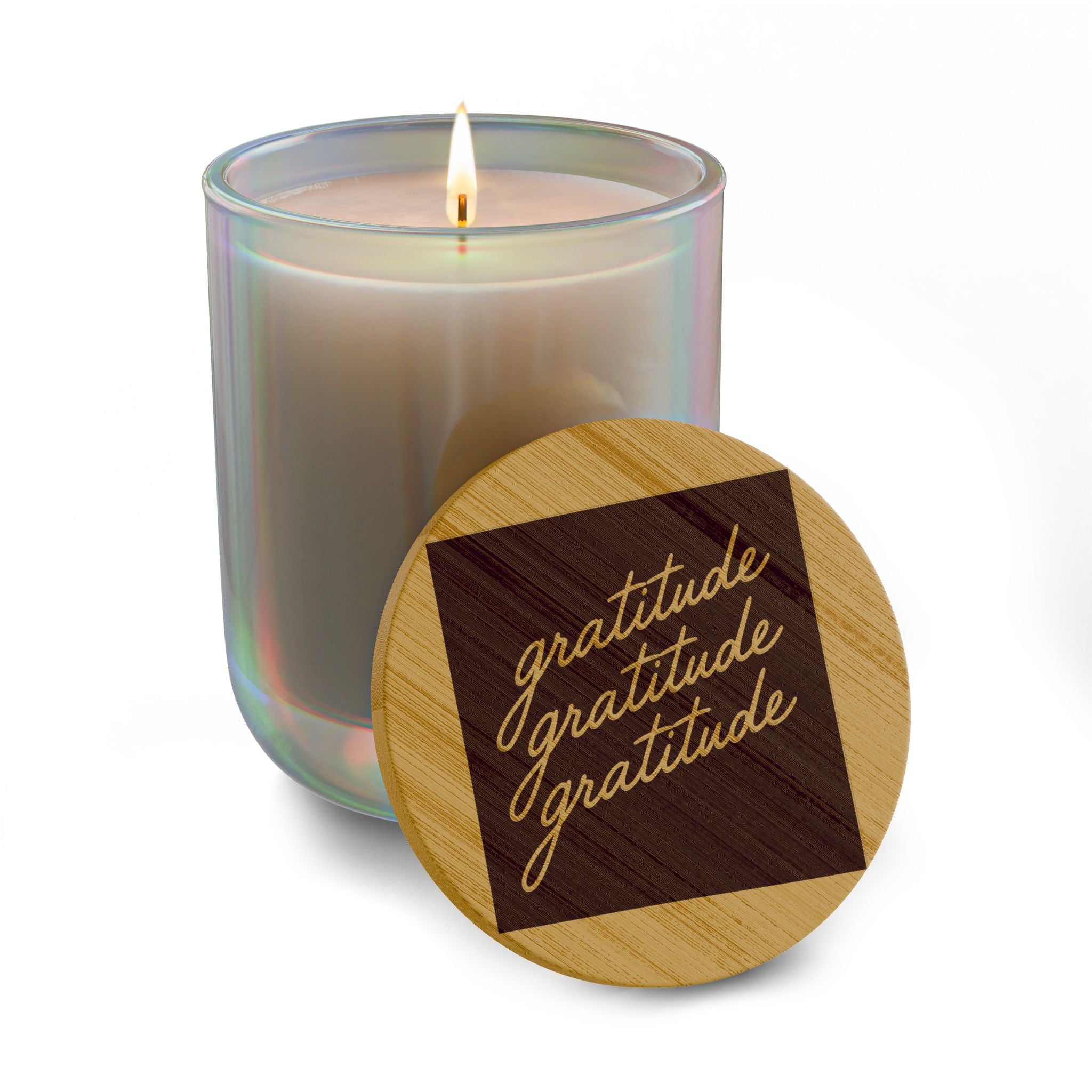 Engraved 'Gratitude' 14oz Soy Candle - Scented Gift Candle with Bamboo Lid