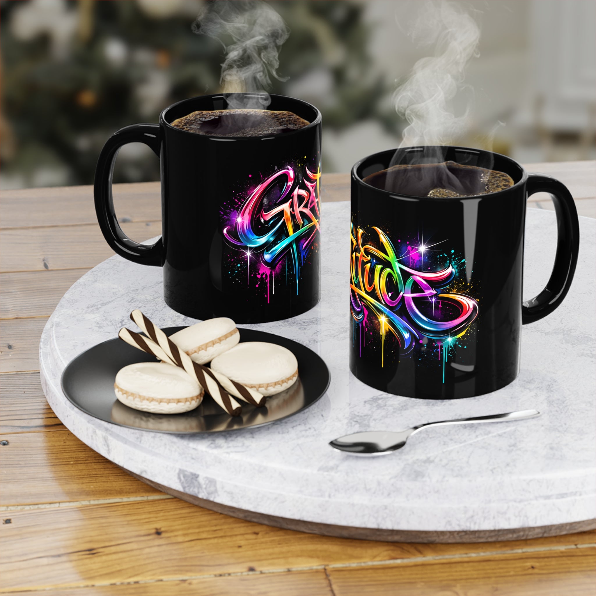 Gratitude Black Coffee Mug, 11oz