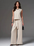 Sleeveless Cotton Linen Wide Leg Pants Set