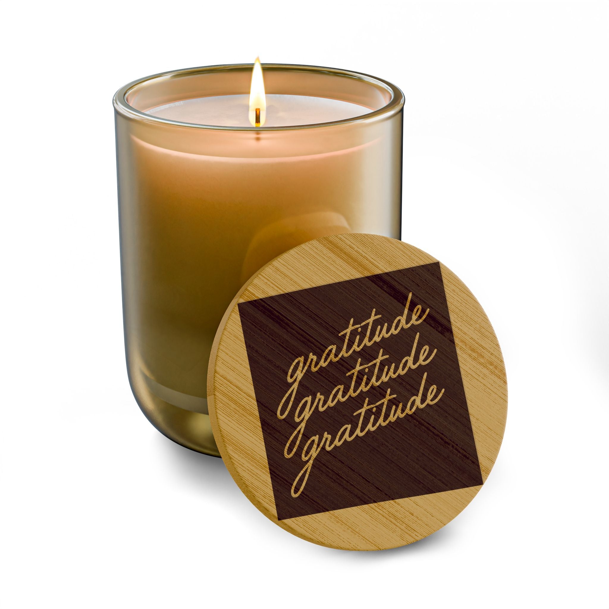 Engraved 'Gratitude' 14oz Soy Candle - Scented Gift Candle with Bamboo Lid