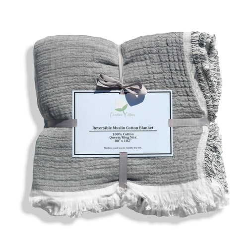 100% Cotton Reversible Muslin Coverlet King Size